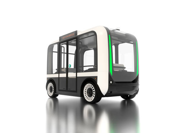 autonome generische fahrzeugbus auf weißem hintergrund 3d-rendering - taxi germany car public transportation stock-fotos und bilder