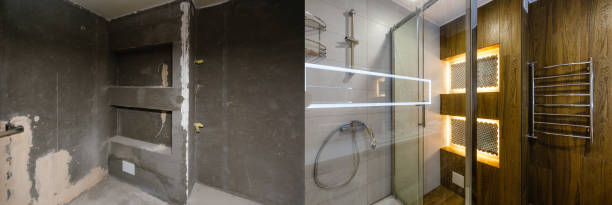 istock Tiled bathroom renovation - before and after restoration 1098034306