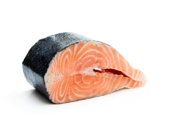 stek świeży łosoś wyizolowany na białym - fillet salmon raw freshness zdjęcia i obrazy z banku zdjęć