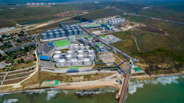 istock plant with large storage cisterns from drone 1098038222