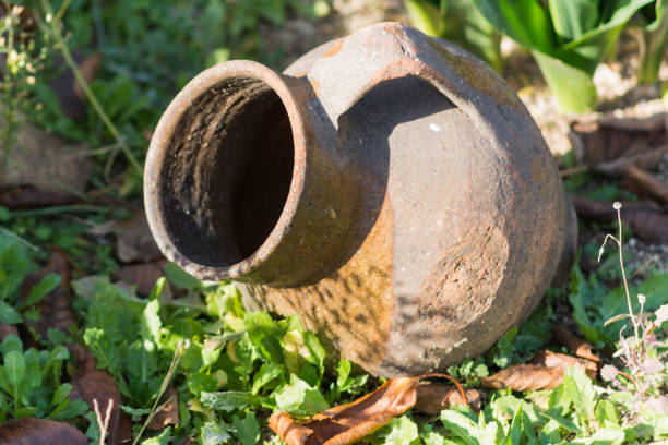 istock Ancient clay jug abandoned on the grass 1098040626