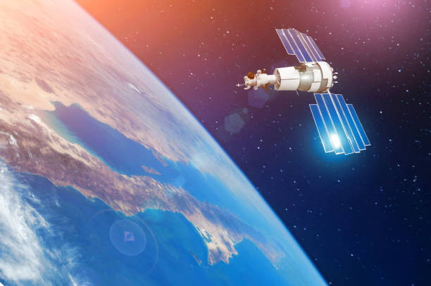 istock Space communications satellite in orbit around the Earth. Elements of this image furnished by NASA 1098043178