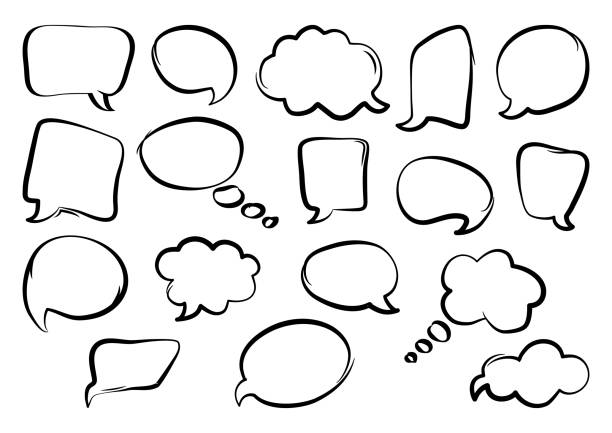 ilustrações, clipart, desenhos animados e ícones de conjunto de bolhas do discurso, mão desenhada, projeto de estrutura de tópicos. ilustração vetorial - balão de conversa online