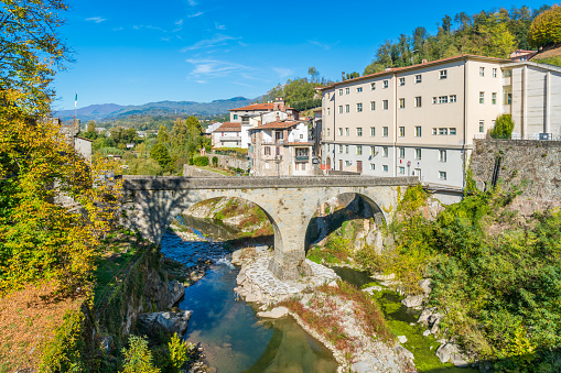 Castelnuovo di Garfagnana on a sunny day. Province of Lucca, Tuscany, Italy.