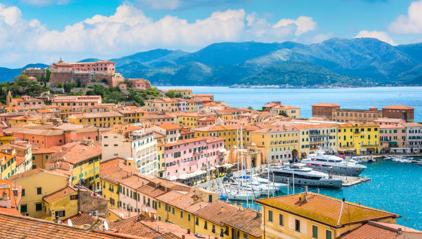 Panoramic sight of Portoferraio in Elba Island, Tuscany, Italy. stock photo