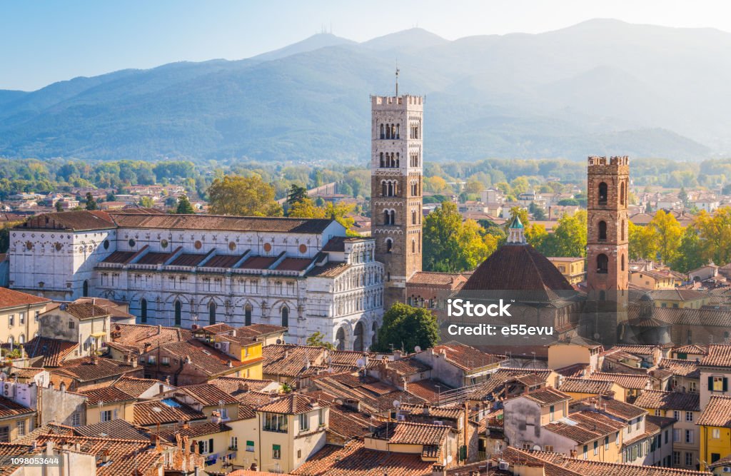 Panoramic sight in Lucca, with the Duomo of San Martino. Tuscany, Italy. Lucca Stock Photo