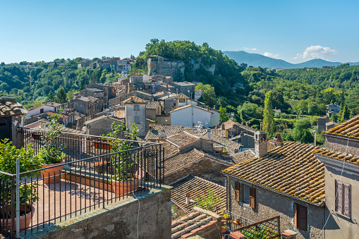 Yesa village aerial view in Navarra of Spain