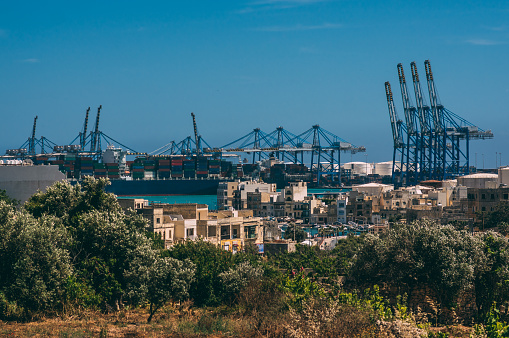 Blue cranes in the port, Malta Freeport, Birzebbuga