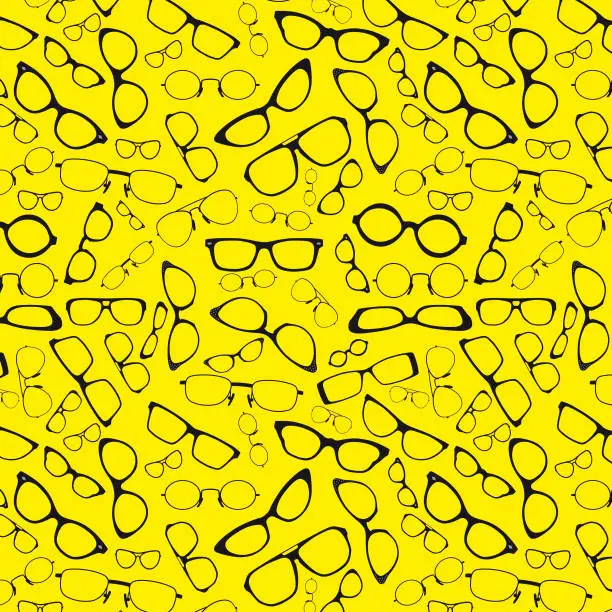 Vector illustration of Seamless pattern with black glasses on yellow background