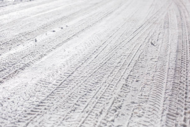 istock Tire tracks in snow 1098079716