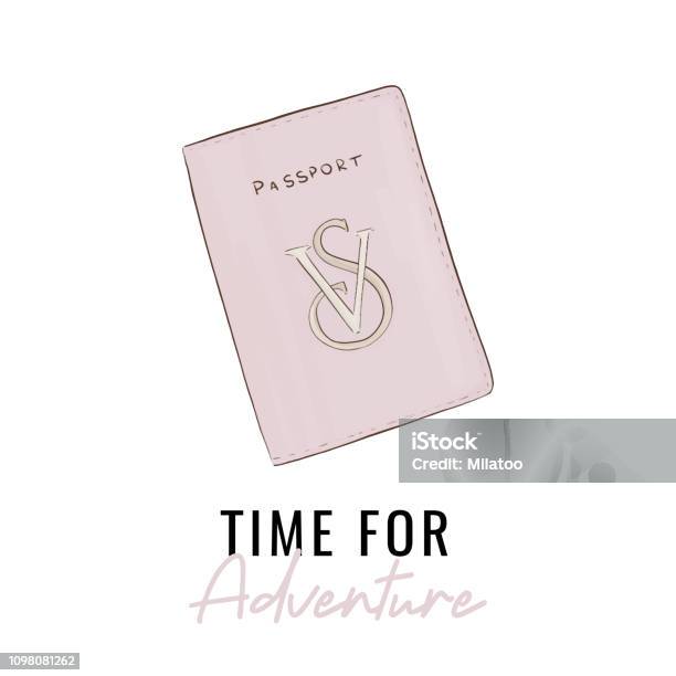 Time For Adventure Modern Summer Poster Passport And Quote Vector Illustration Stock Illustration - Download Image Now