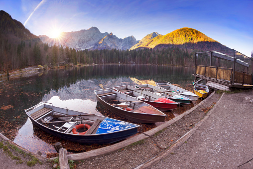 Magnificent morning of the lake Fusine