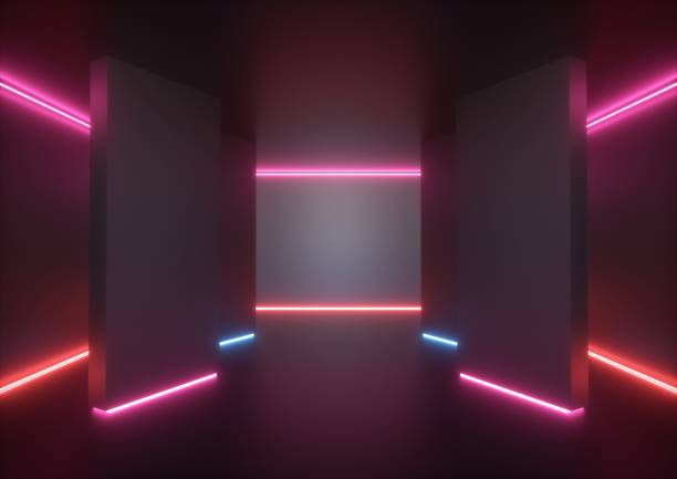 istock 3d render, empty room, tunnel walls, blue pink red neon light, abstract ultraviolet background, glowing lines, fashion stage, vibrant colors, corridor, night club interior 1098100696