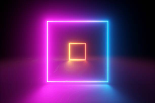 istock 3d rendering, yellow pink blue squares, neon light, blank frames, abstract ultraviolet background, glowing lines, vibrant colors, empty room, tunnel, corridor, night club interior, fashion podium 1098100742
