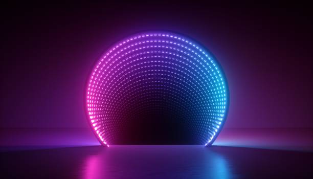 istock 3d render, abstract ultraviolet background, pink blue neon light, round shape, portal, virtual reality, energy source, led, blank space, laser show 1098100986