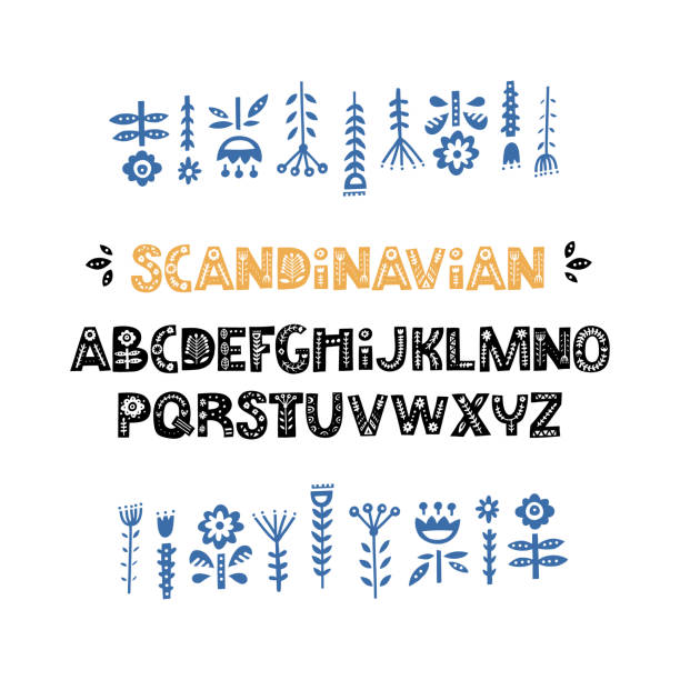 Scandinavian Font Vector Creative font with folk motives - scandinavian. Ornate alphabet with florals inside. Vector illustration. hygge stock illustrations