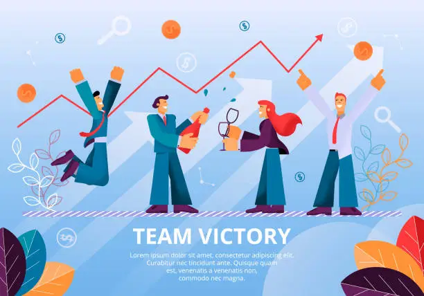 Vector illustration of People Celebrates Team Victory Successful Project