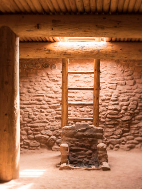 Underground Kiva with access ladder in a Native American Pueblo in New Mexico, USA. Underground Kiva with access ladder in a Native American Pueblo in New Mexico, USA. kachina doll photos stock pictures, royalty-free photos & images