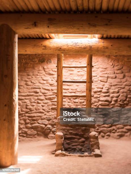 Underground Kiva With Access Ladder In A Native American Pueblo In New Mexico Usa Stock Photo - Download Image Now