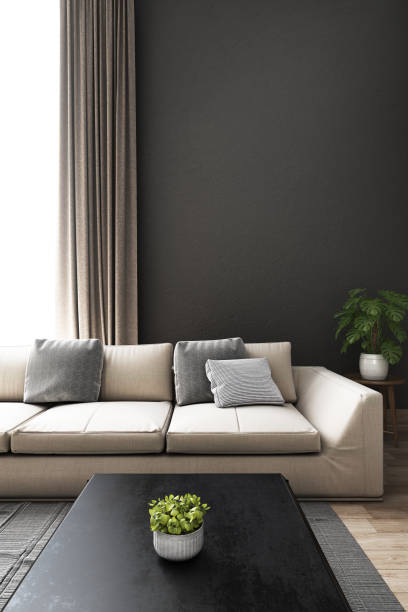 istock Living room with sofa and gray wall background. 3D illustration 1098150280