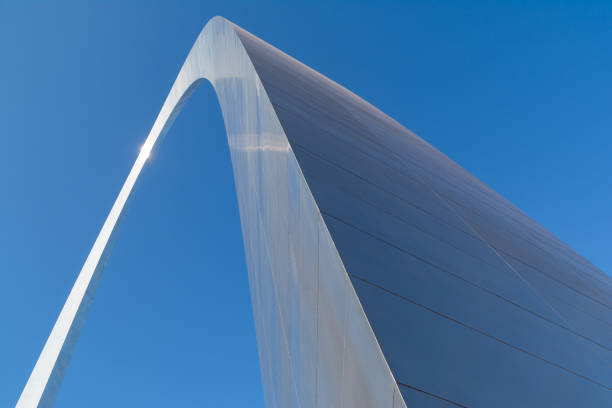 Gateway Arch with brilliant blue skies Abstract view of the Gateway Arch with brilliant blue skies in background.  St. Louis, Missouri, USA jefferson national expansion memorial park stock pictures, royalty-free photos & images