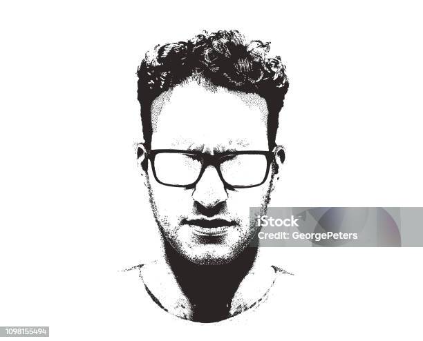 Portrait Of One Serious Young Man Stock Illustration - Download Image Now - Portrait, In Silhouette, Sunglasses