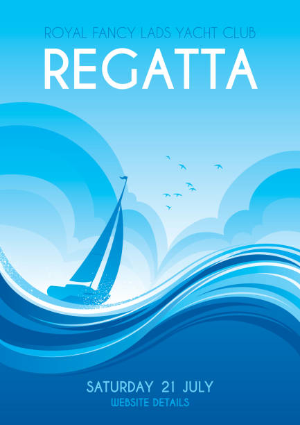 illustrations, cliparts, dessins animés et icônes de affiche de régate de voile - color image colored background nautical vessel sea