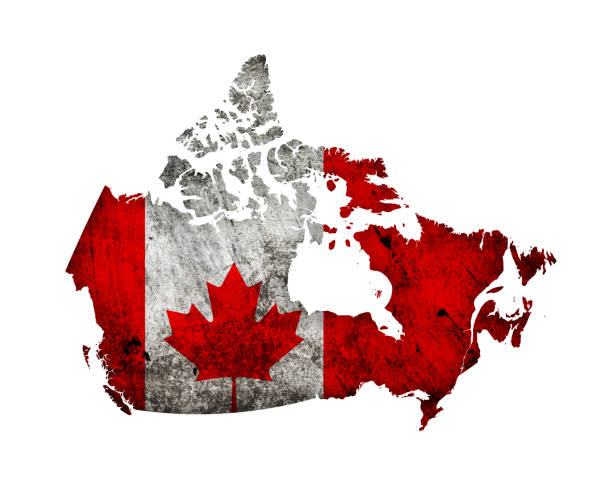 istock (Clipping path) Grunge flag of Canada on the map isolated on white background 1098171240