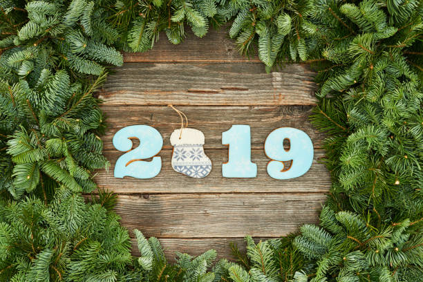 istock Christmas decorations on wooden background. 1098171276