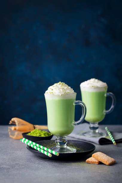 istock Matcha green tea latte with whipped cream. Copy space. 1098177548