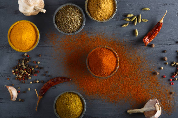 istock Various colorful spices on wooden table 1098177664