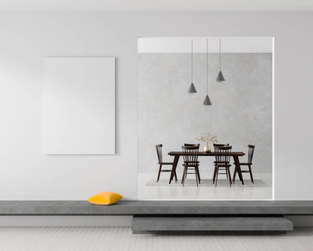 istock Mock up poster frame in Scandinavian style hipster interior. White modern interior. 3D illustration. 1098186588