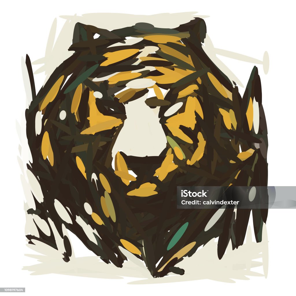 Tiger illustration Vector illustration of a portrait of a majestic tiger looking at the camera Furious stock vector