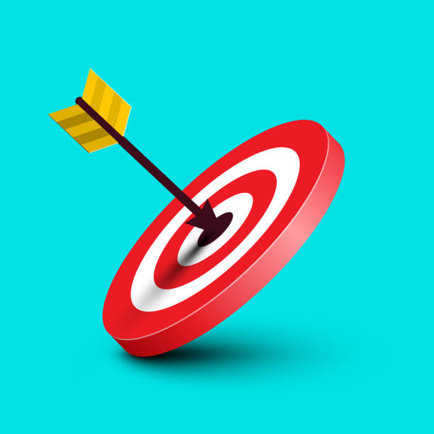 Arrow in Target. Vector Dart in Red Bullseye Illustration on Blue Background. vector art illustration