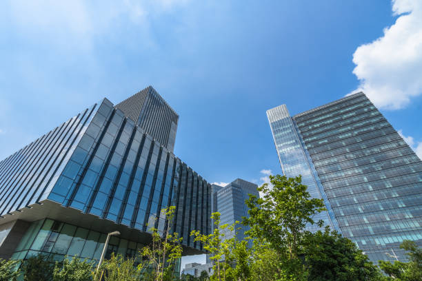 istock Details of a modern office building with trees 1098200364