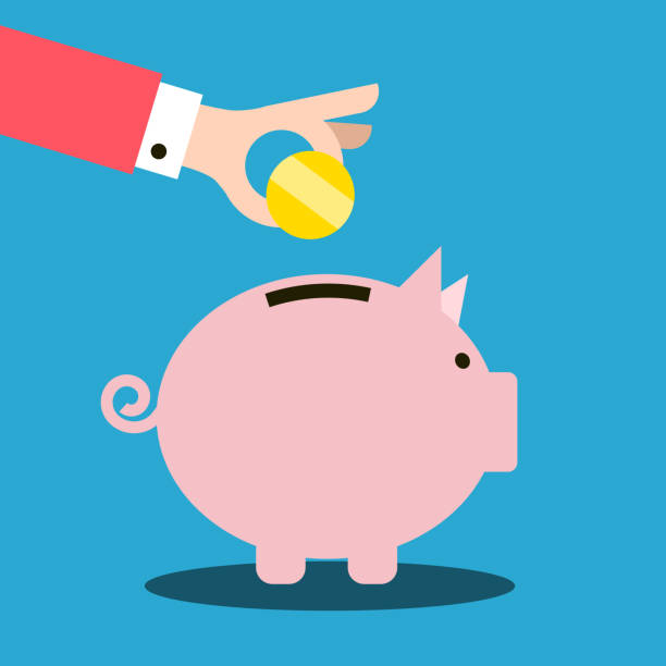 istock Money Pig and Coin in Hand on Blue Background Vector Flat Design Illustration. 1098200422