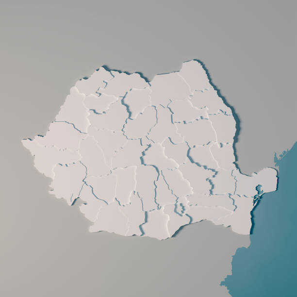 3D Render of a Country Map of Romania with the Administrative Divisions.\nMade with Natural Earth. \nhttps://www.naturalearthdata.com/downloads/10m-cultural-vectors/\nAll source data is in the public domain.