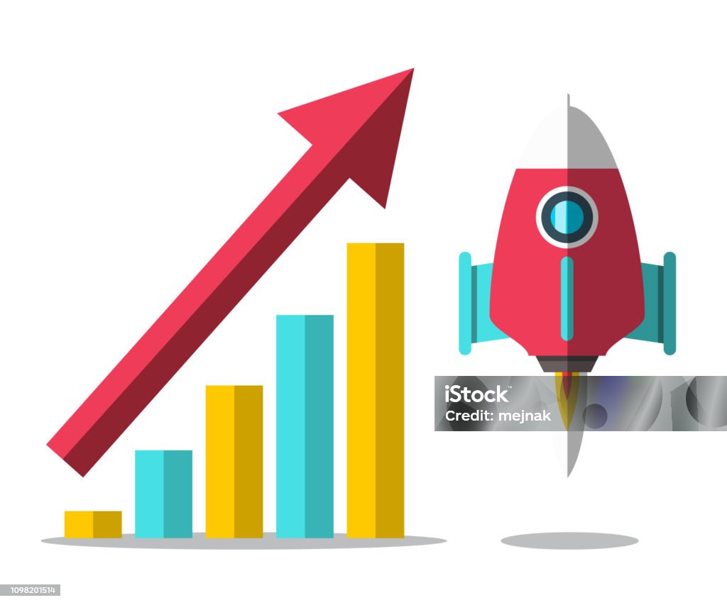 Launch Data Graph Rocket Launch With Arrow And Success Graph Stock Illustration ...