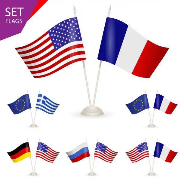 Vector illustration of SET - Table stand with flags.