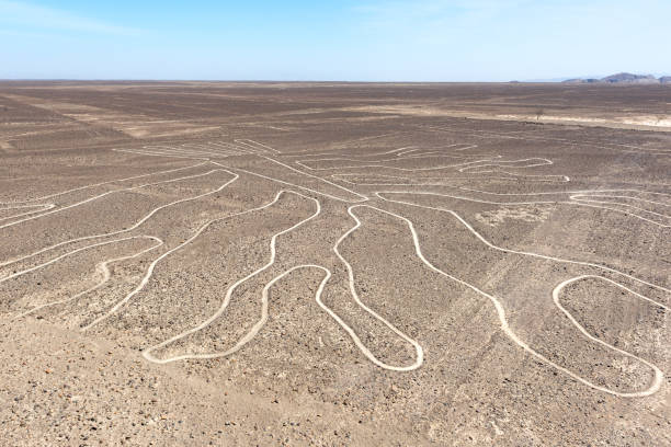 The Tree Nazca Line seen from observation deck, Peru stock photo