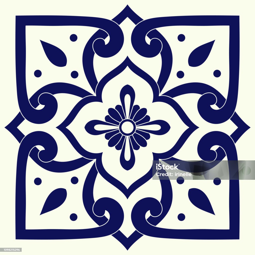 Dutch Tiles Pattern Delft Dutch Tile Pattern Vector Element With Blue And White Floral ...