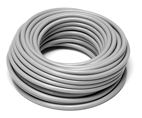 a rolled grey cable in white back with shadow