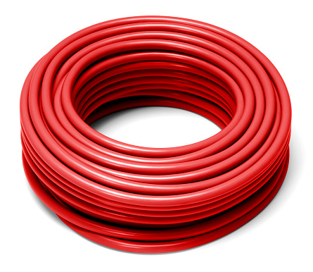 a rolled red cable in white back with shadow