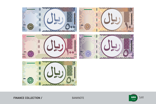I Riyal Saudi Arabia Riyal Banknote Set Flat Style Highly Detailed Vector ...