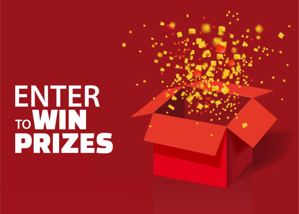 istock Open Red Gift Box and Confetti With Colorful Particles. Enter to Win Prizes. Lottery Drawing Advertising Banner Template. Vector Illustration, Isolated 1098221922