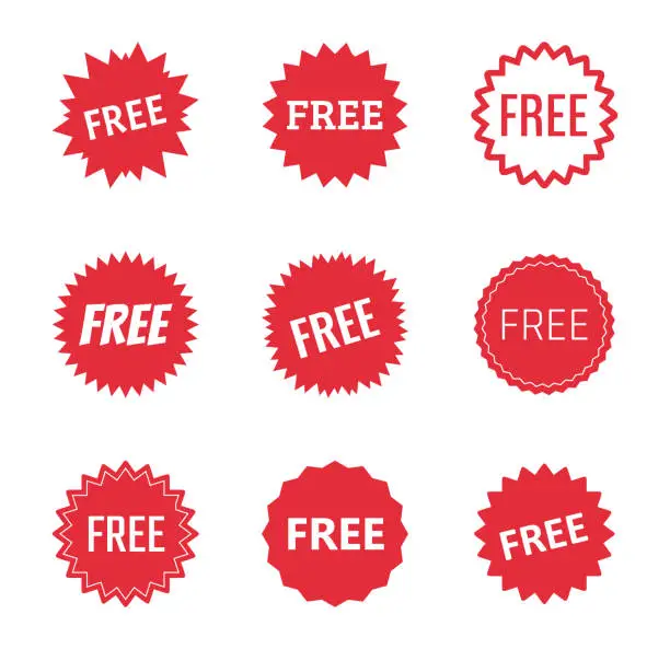 Vector illustration of free label icons set, free tag vector illustration