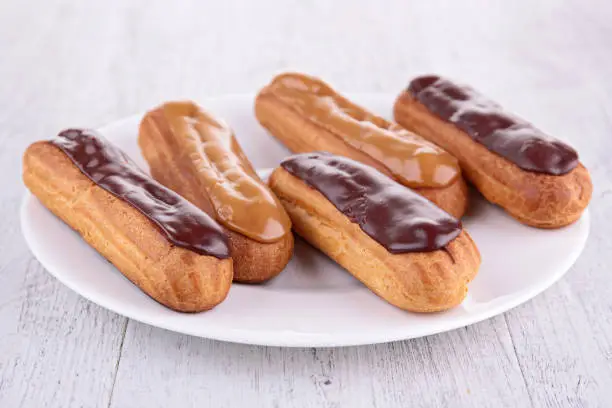 french eclair, puff pastry and cream