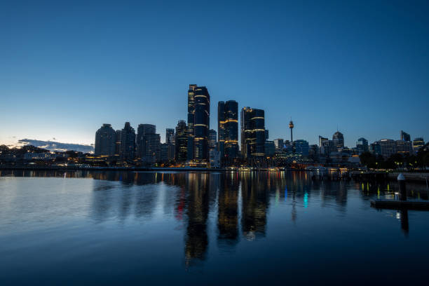 istock generic modern cityscape with water reflection in morning sunrise 1098233538