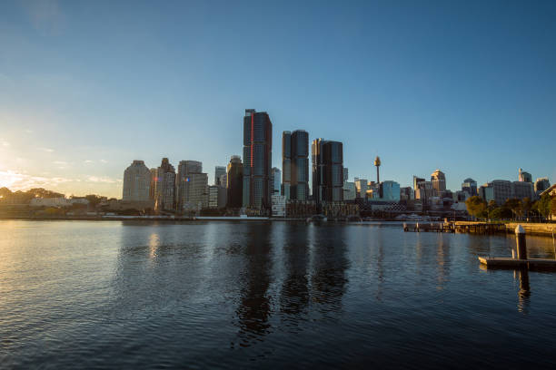 istock generic modern cityscape with water reflection in morning sunrise 1098233560