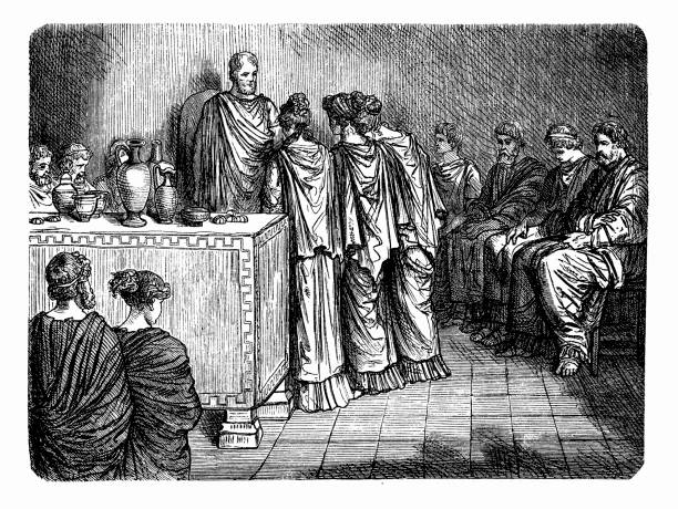 konsekracja deaconesses przez bogów kościoła , historia starożytnego rzymu, cesarstwa rzymskiego, włochy - ancient rome illustration and painting engraving engraved image stock illustrations